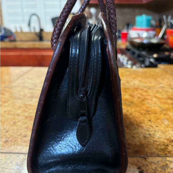 Brighton Croc Vtg Leather Satchel Embossed Classic Silver Trim Bag Purse - Picture 2 of 11